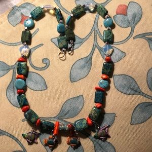 Blue/green turquoise fishies necklace